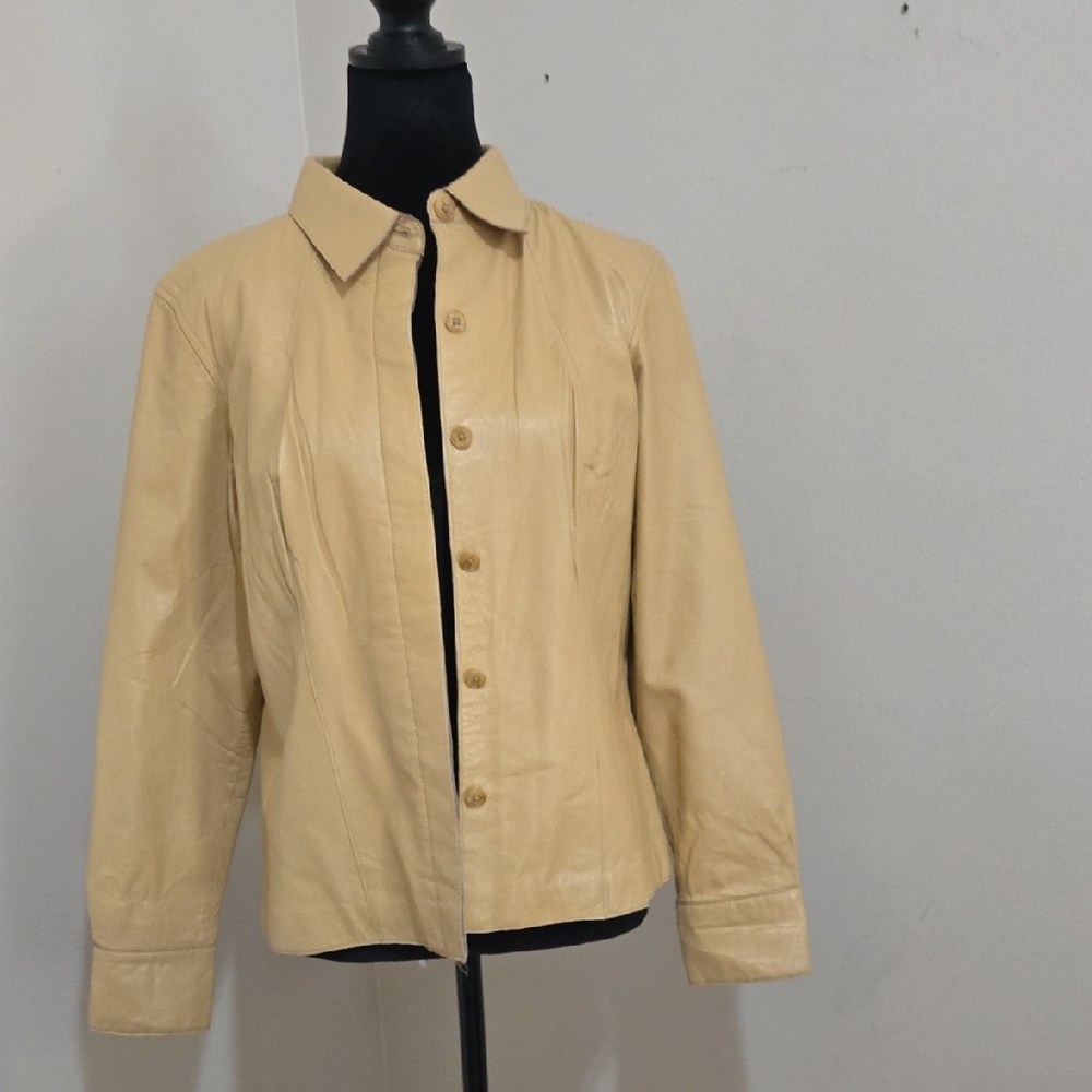 Women's Rem Garson Camel/Cream Leather Jacket Sz 8